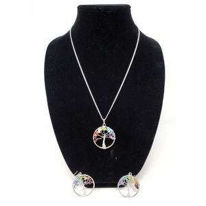 Tree of Life Chakra Gemstone Necklace with Earrings Set